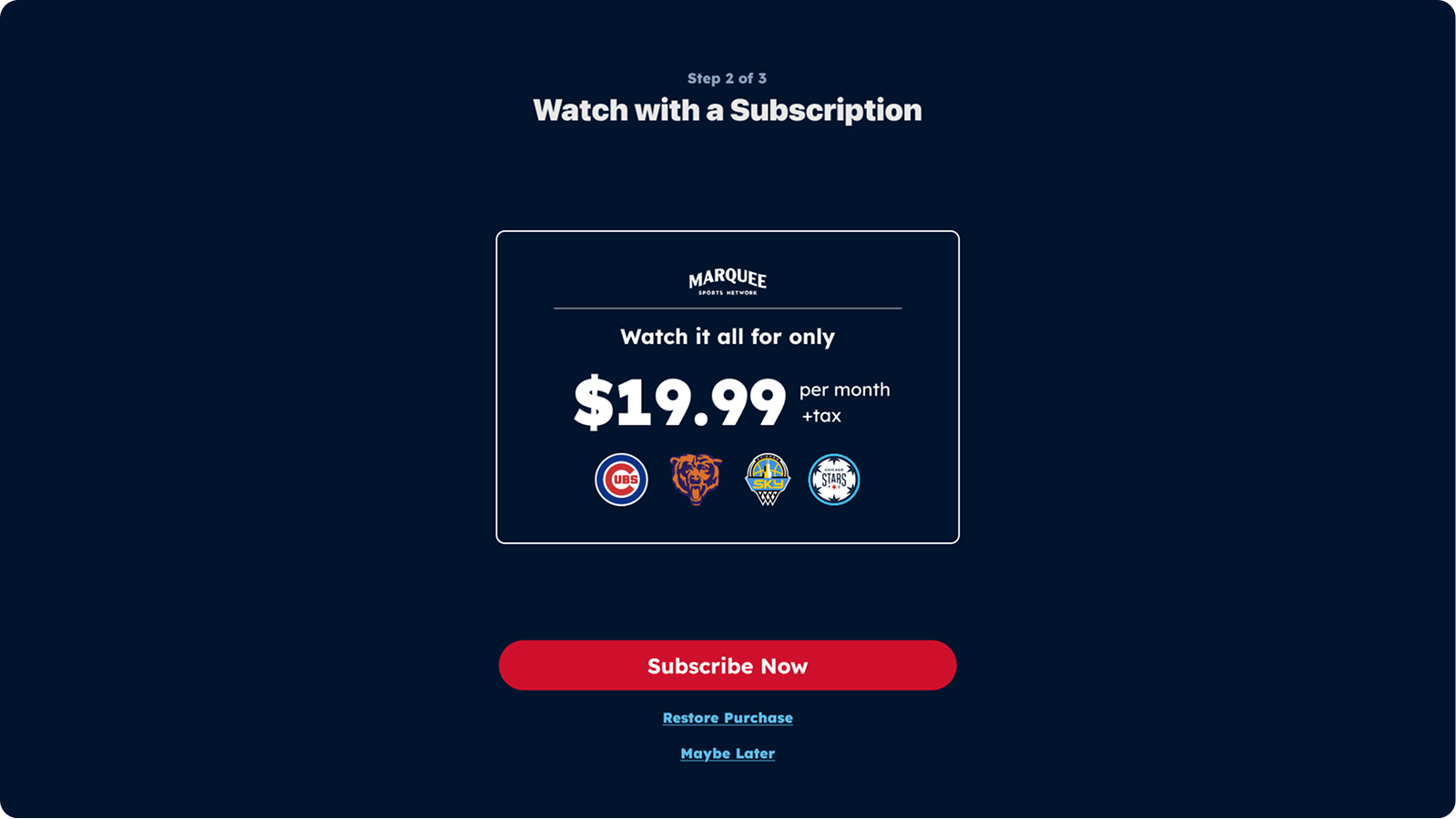 Marquee Sports Network screen