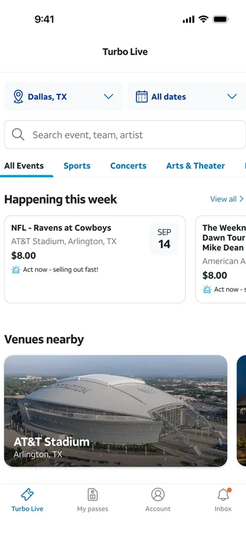 AT&T Turbo Live screen